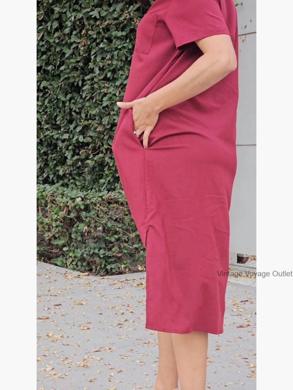 Casual Midi Dress with Pockets Short Sleeve Button Down Shirt Dress Loose Fit - Picture 6 of 7